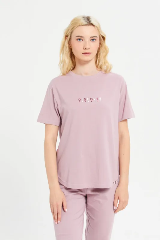 Women Mauve Printed Active T-Shirt sold by Redtag