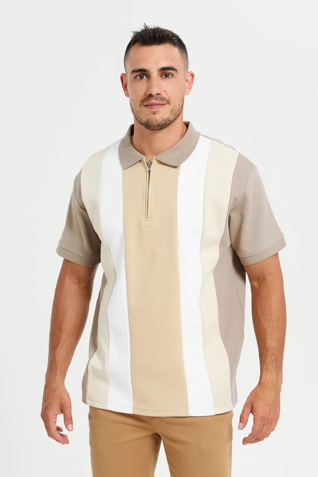 Men Beige Jacquard Polo Shirt sold by Redtag product image thumbnail 3