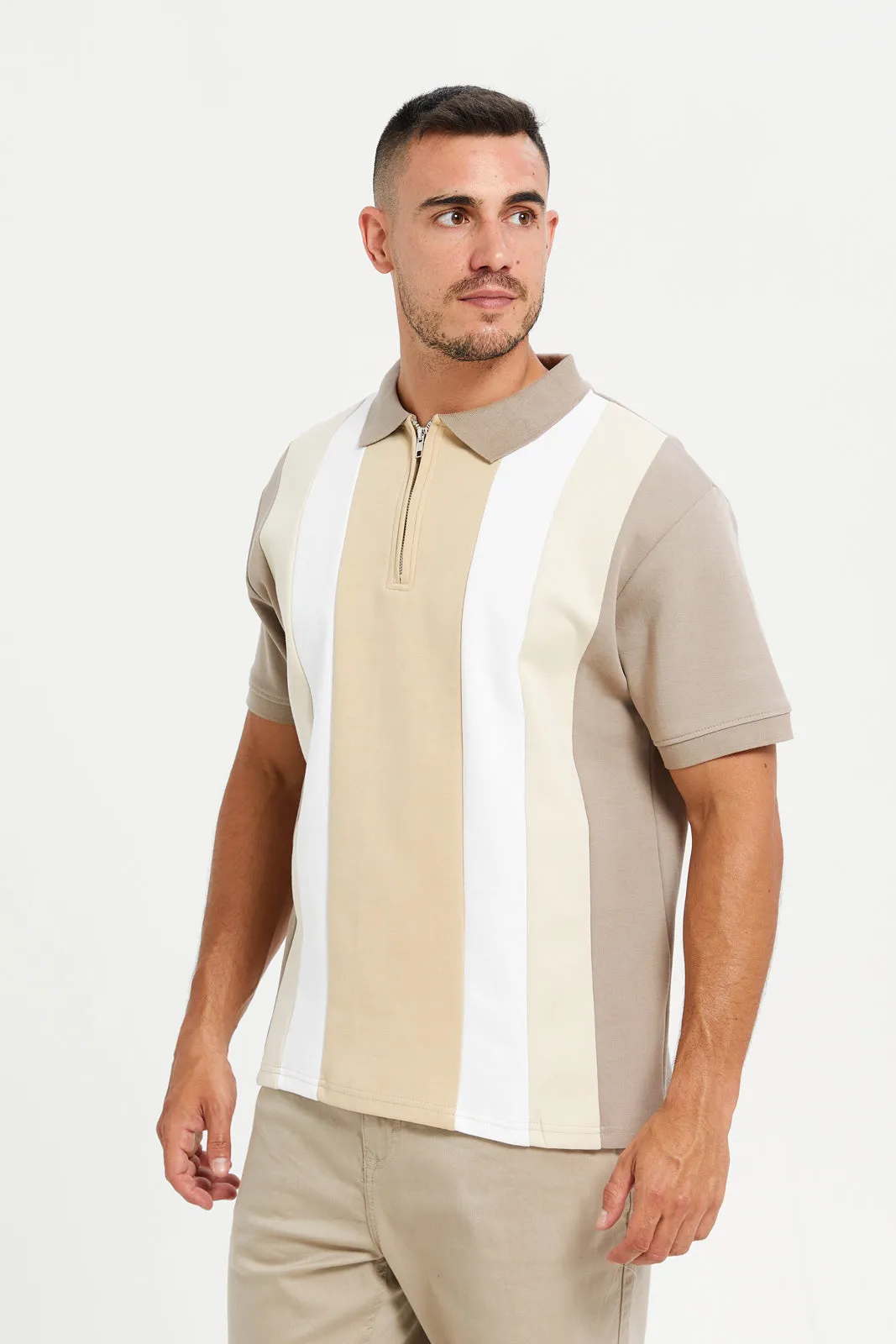 Men Beige Jacquard Polo Shirt sold by Redtag product image thumbnail 5