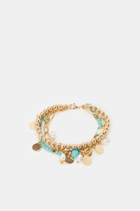 Women Gold And Blue Bracelet With Charms sold by Redtag