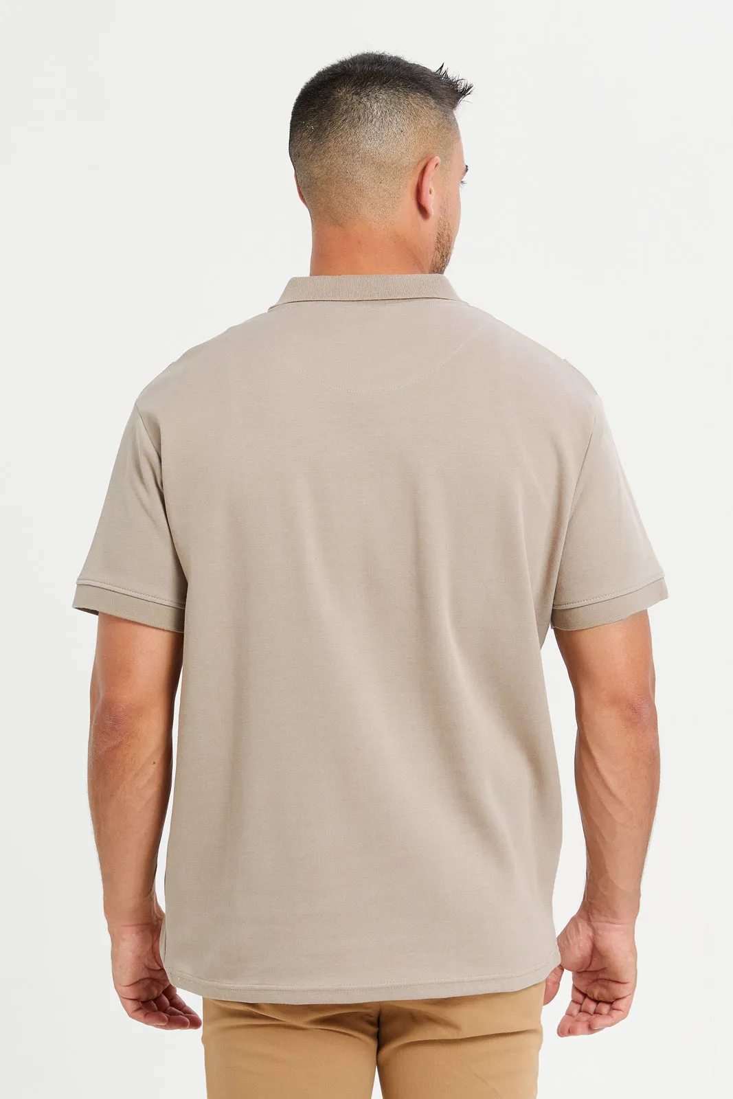 Men Beige Jacquard Polo Shirt sold by Redtag product image thumbnail 2