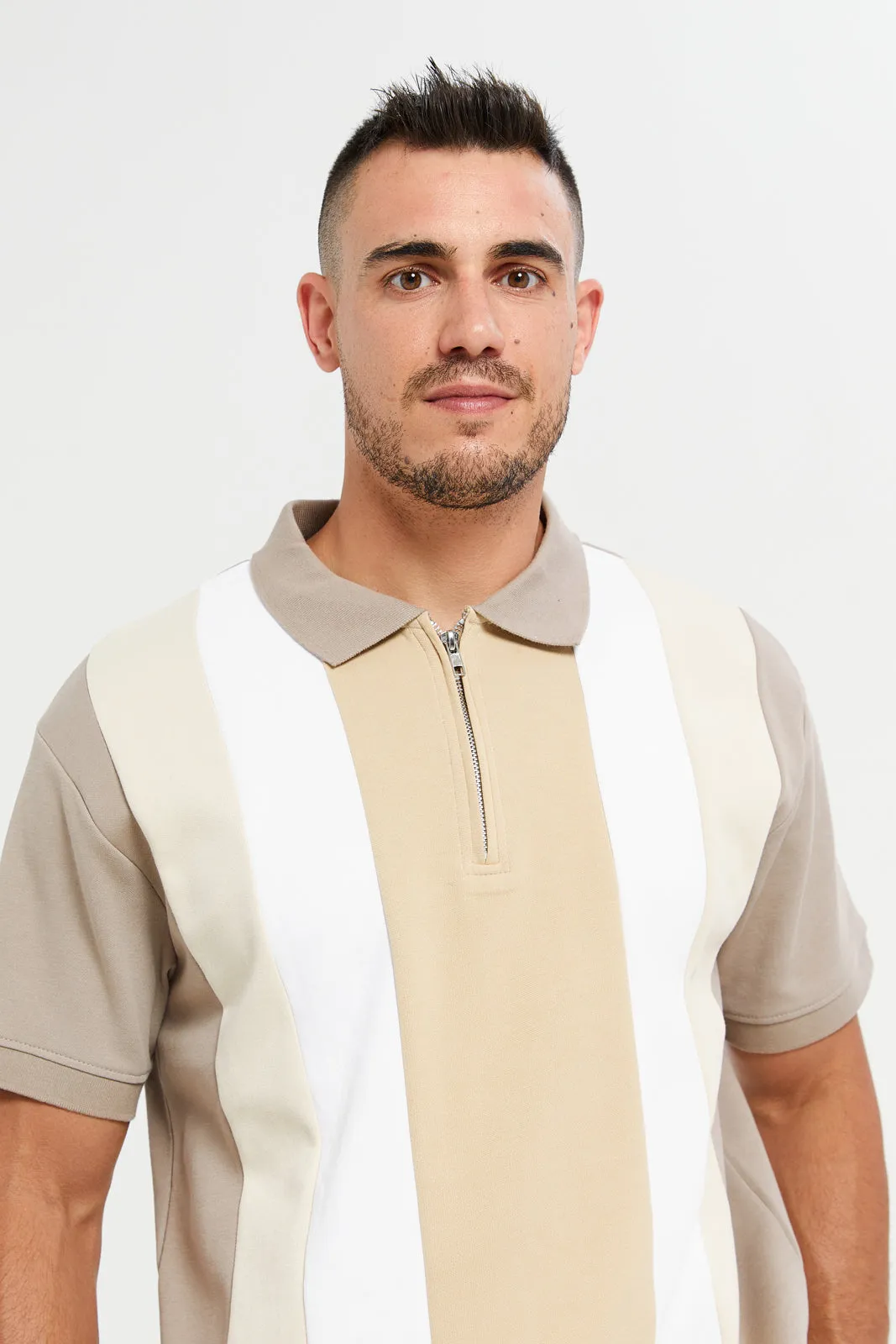 Men Beige Jacquard Polo Shirt sold by Redtag