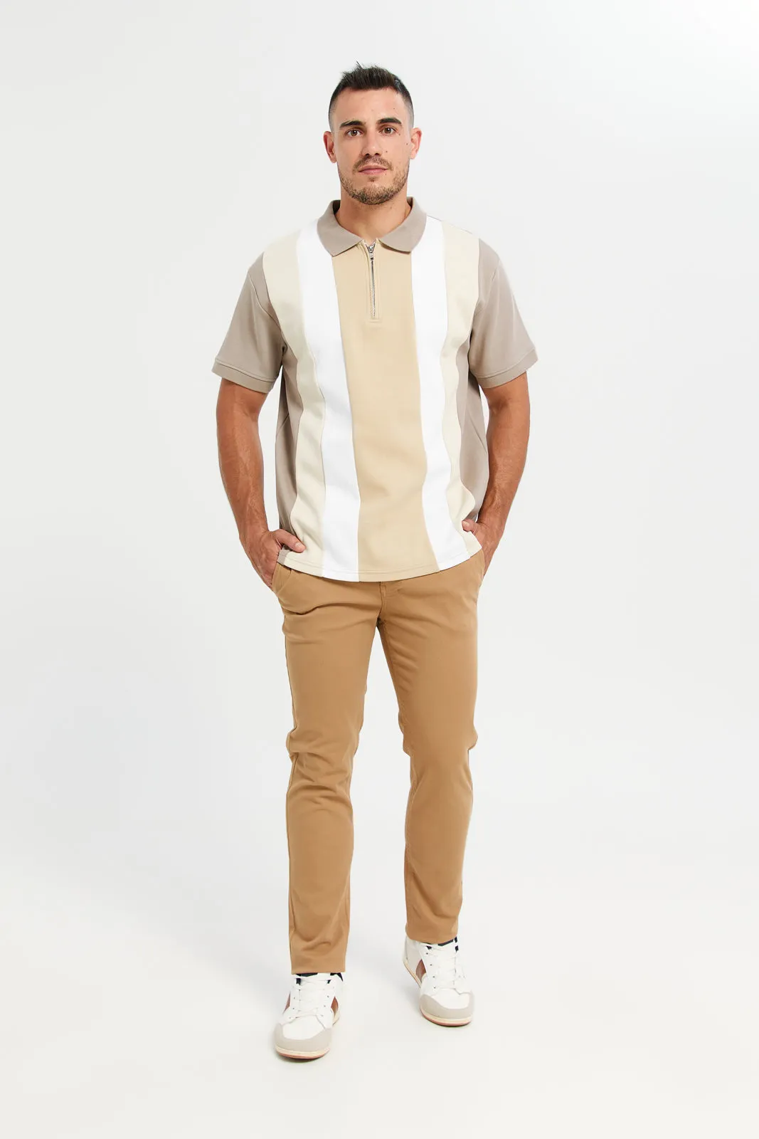 Men Beige Jacquard Polo Shirt sold by Redtag product image thumbnail 4