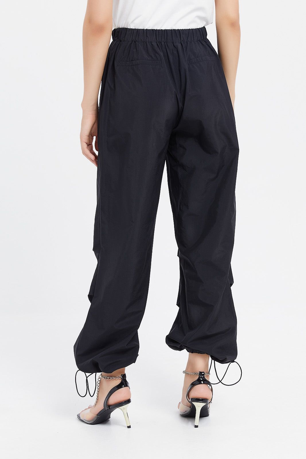 Women Black Drawstring Parachute Pants sold by Redtag product image thumbnail 3