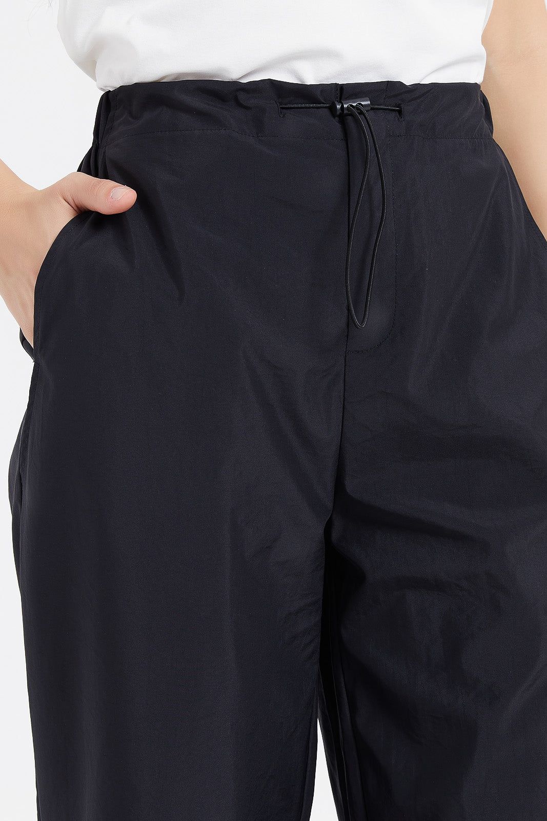 Women Black Drawstring Parachute Pants sold by Redtag product image thumbnail 4