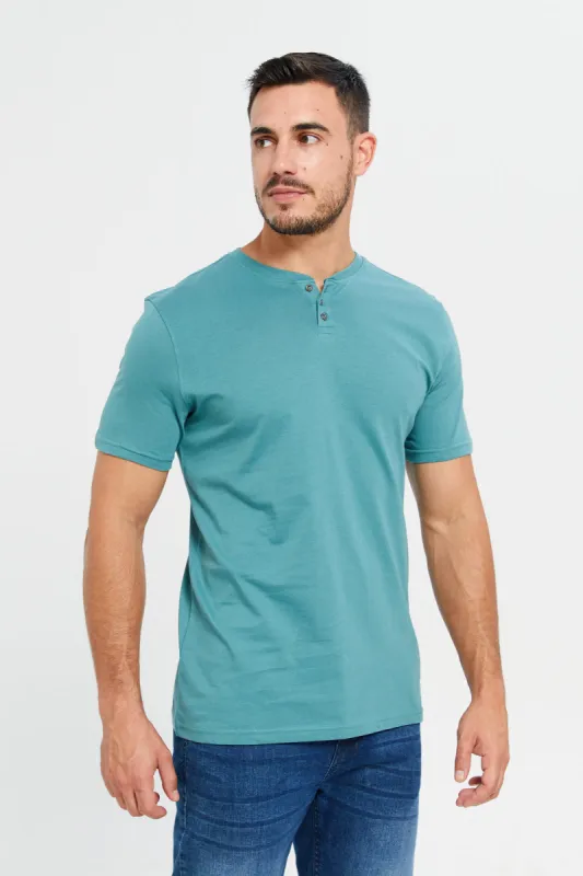 Men Teal Henley T-Shirt sold by Redtag