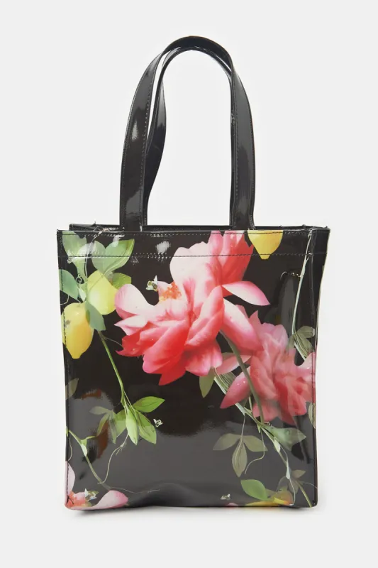 Women Black Floral Print Shopper sold by Redtag