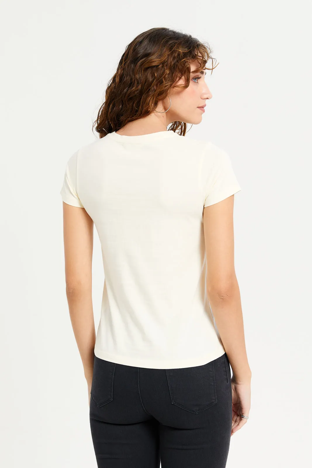 Women Cream Graphic T-Shirt sold by Redtag product image thumbnail 3