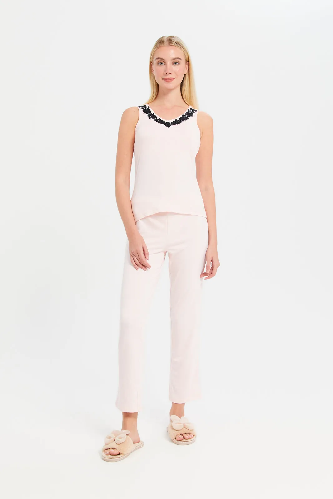 Women Pink And Black Long Cami Set (2 Piece) sold by Redtag