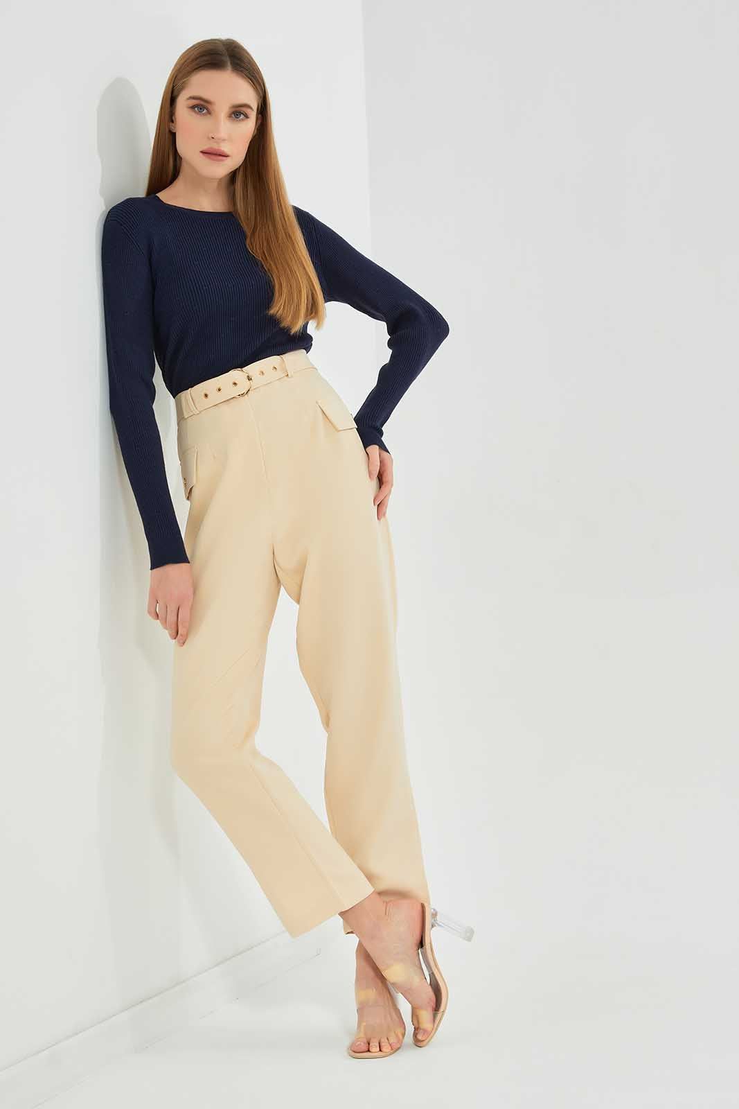 Women Beige Belted Trouser With Side Pockets sold by Redtag product image thumbnail 5