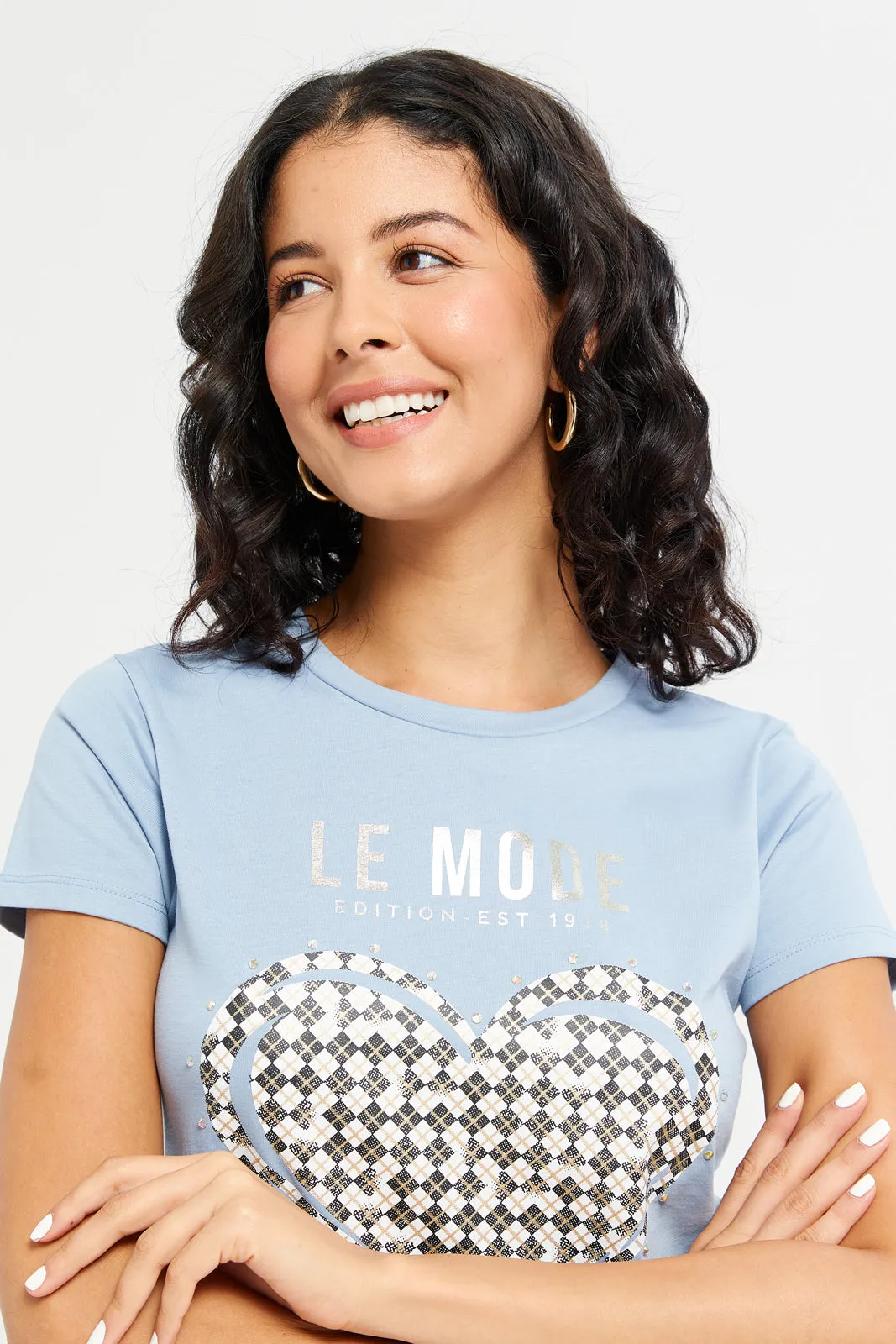 Women Blue Le Mode Embellished T-Shirt sold by Redtag product image thumbnail 4