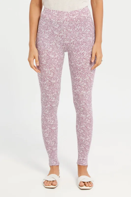 Women Mauve Printed Leggings sold by Redtag