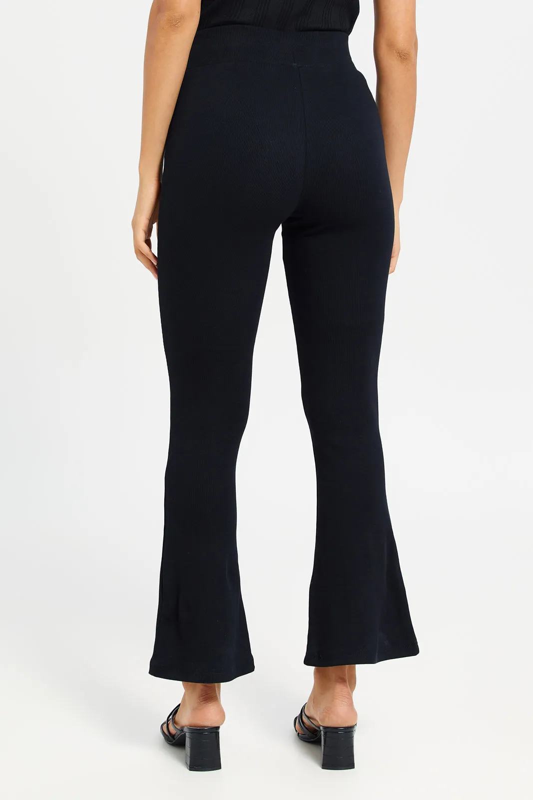 Women Black Ribbed Flare Leggings sold by Redtag product image thumbnail 3