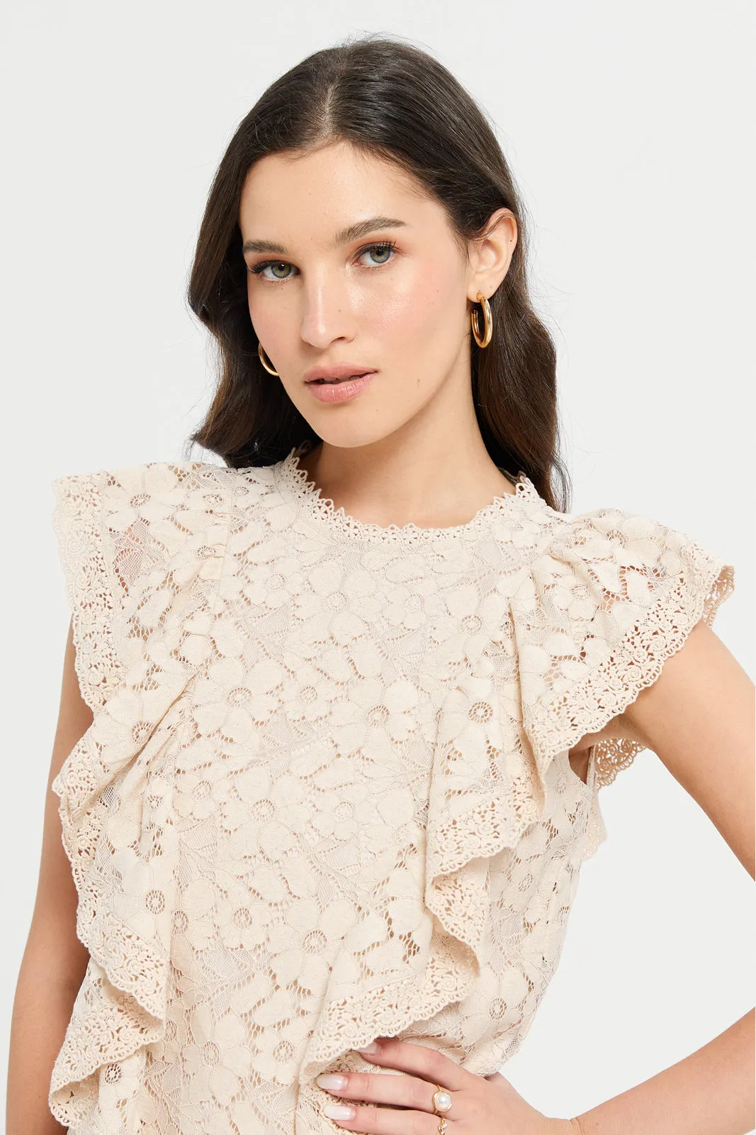 Women Cream Flounce Detailed Lace Top sold by Redtag product image thumbnail 4