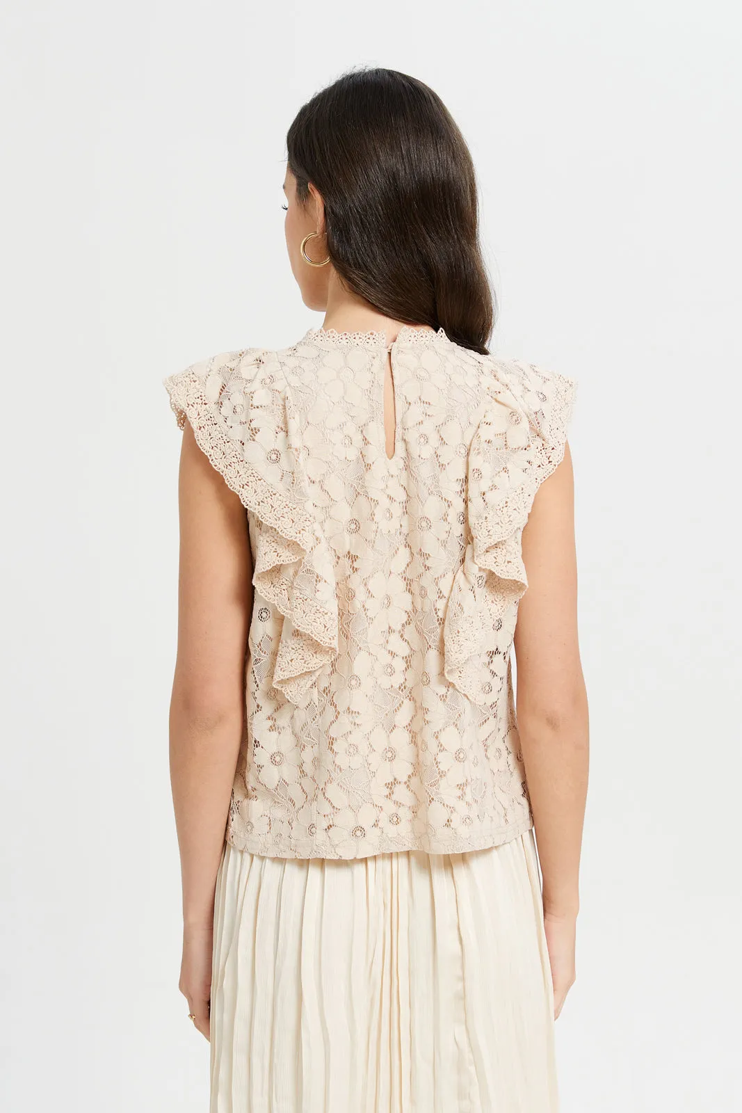 Women Cream Flounce Detailed Lace Top sold by Redtag product image thumbnail 3