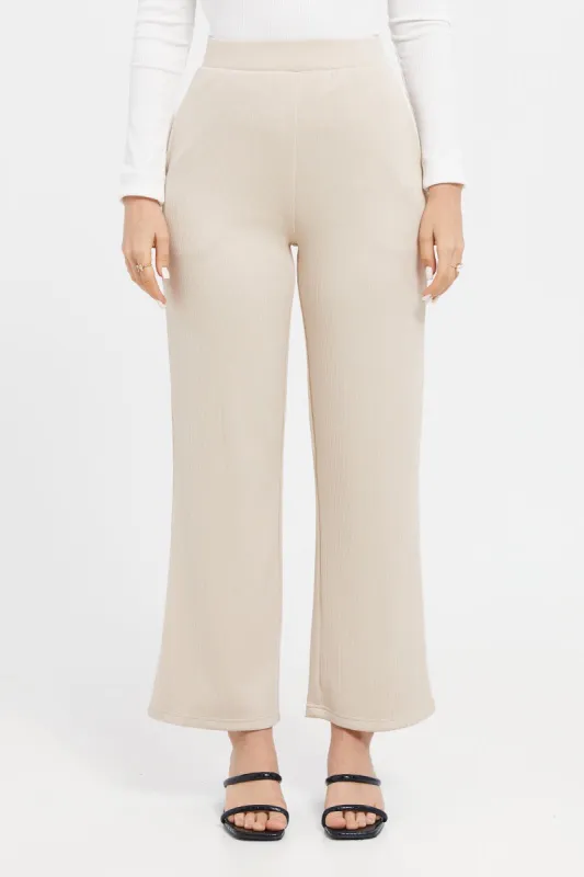 Women Beige Straight Trousers sold by Redtag