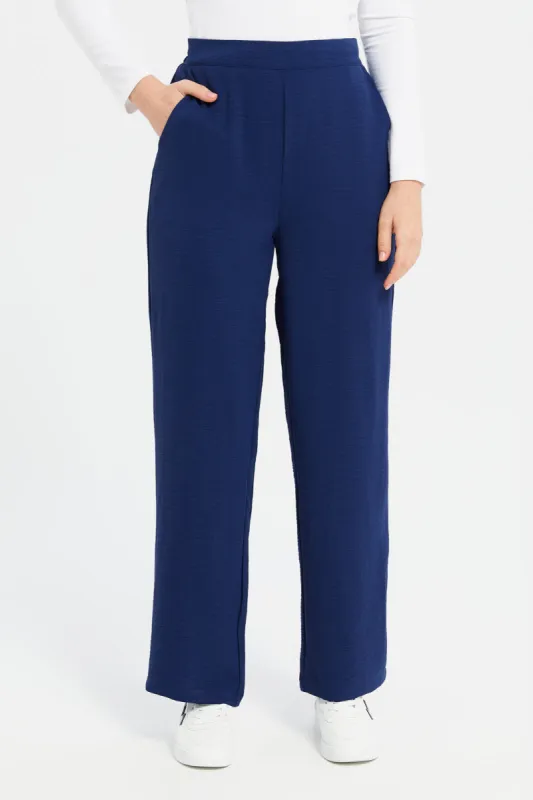 Women Navy Back Elasticated Wide Leg Trouser sold by Redtag