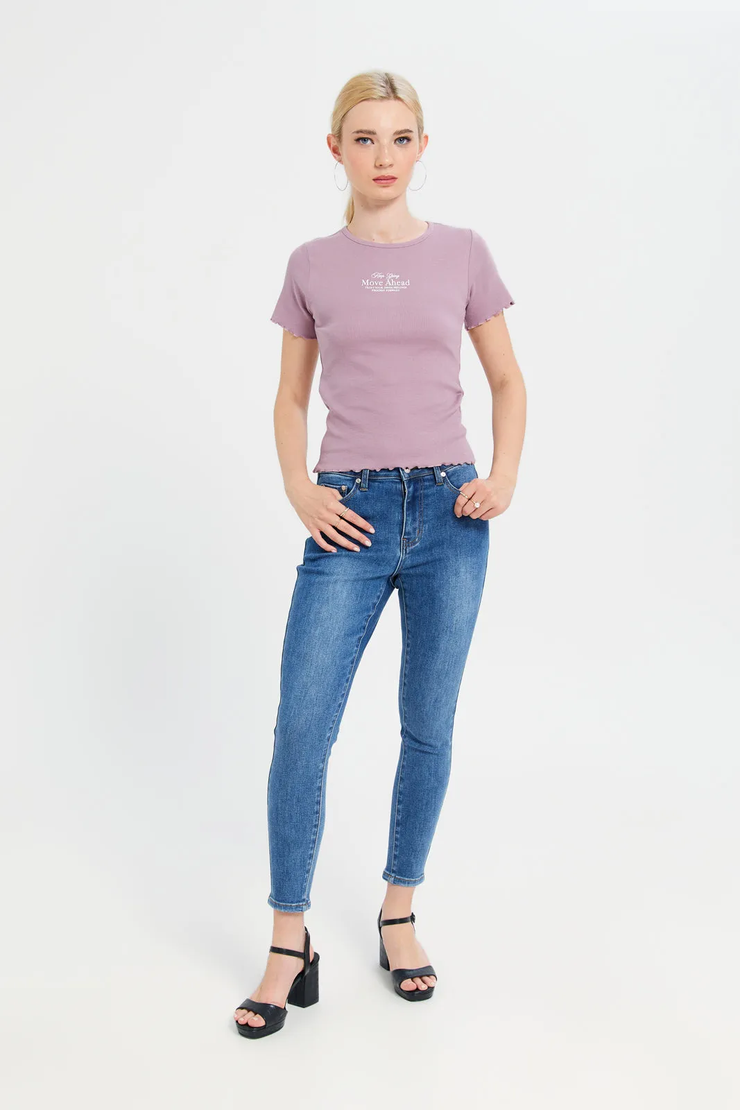 Women Mauve Ribbed T-Shirt sold by Redtag product image thumbnail 2