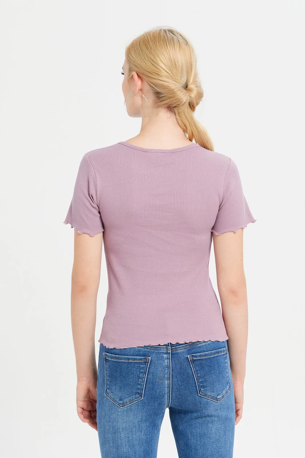 Women Mauve Ribbed T-Shirt sold by Redtag product image thumbnail 3