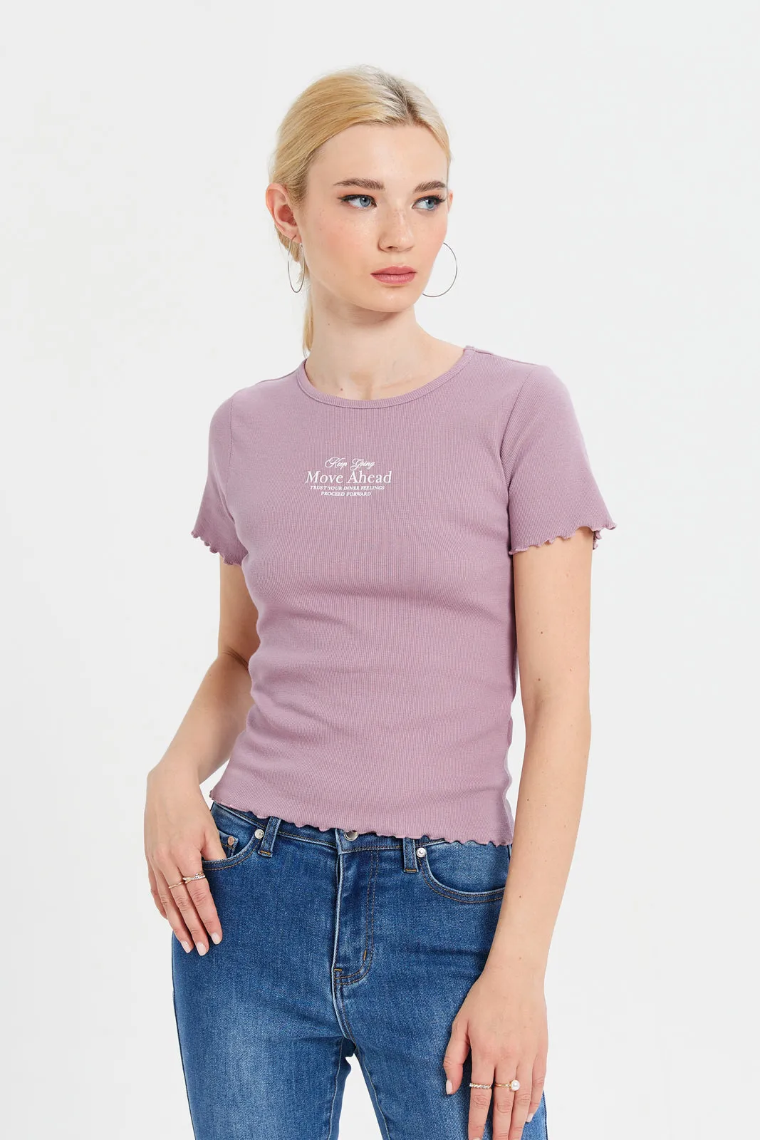 Women Mauve Ribbed T-Shirt sold by Redtag