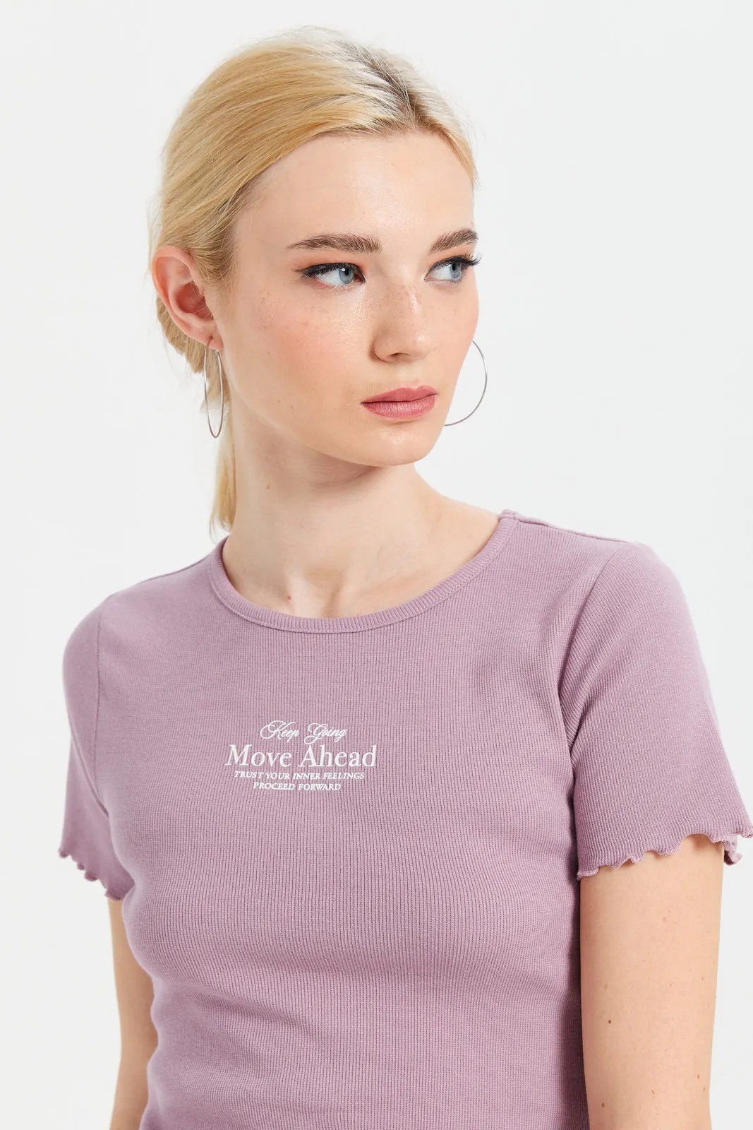 Women Mauve Ribbed T-Shirt sold by Redtag product image thumbnail 4