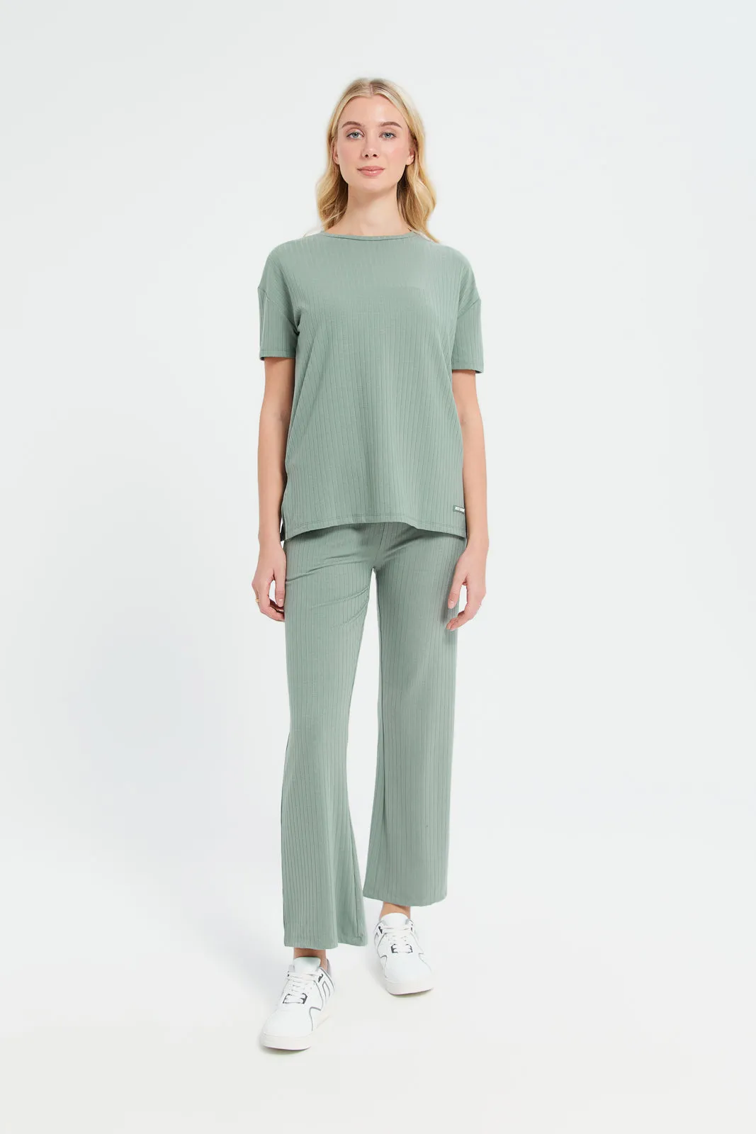 Women Mint Oversize Ribbed T-Shirt sold by Redtag product image thumbnail 2