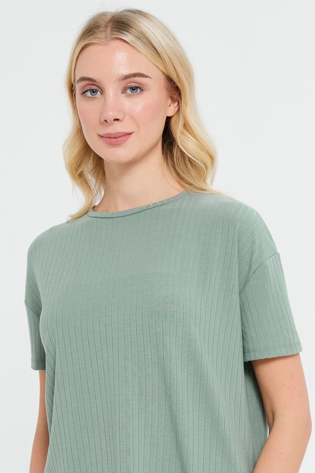 Women Mint Oversize Ribbed T-Shirt sold by Redtag product image thumbnail 3