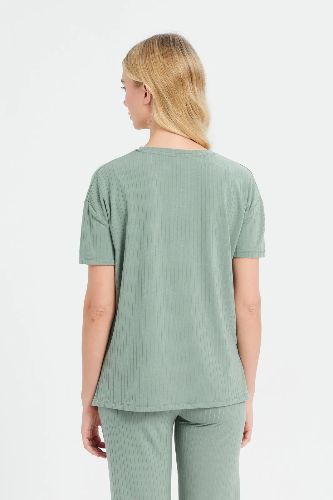 Women Mint Oversize Ribbed T-Shirt sold by Redtag product image thumbnail 4