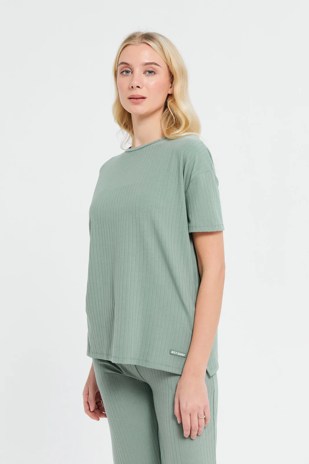 Women Mint Oversize Ribbed T-Shirt sold by Redtag