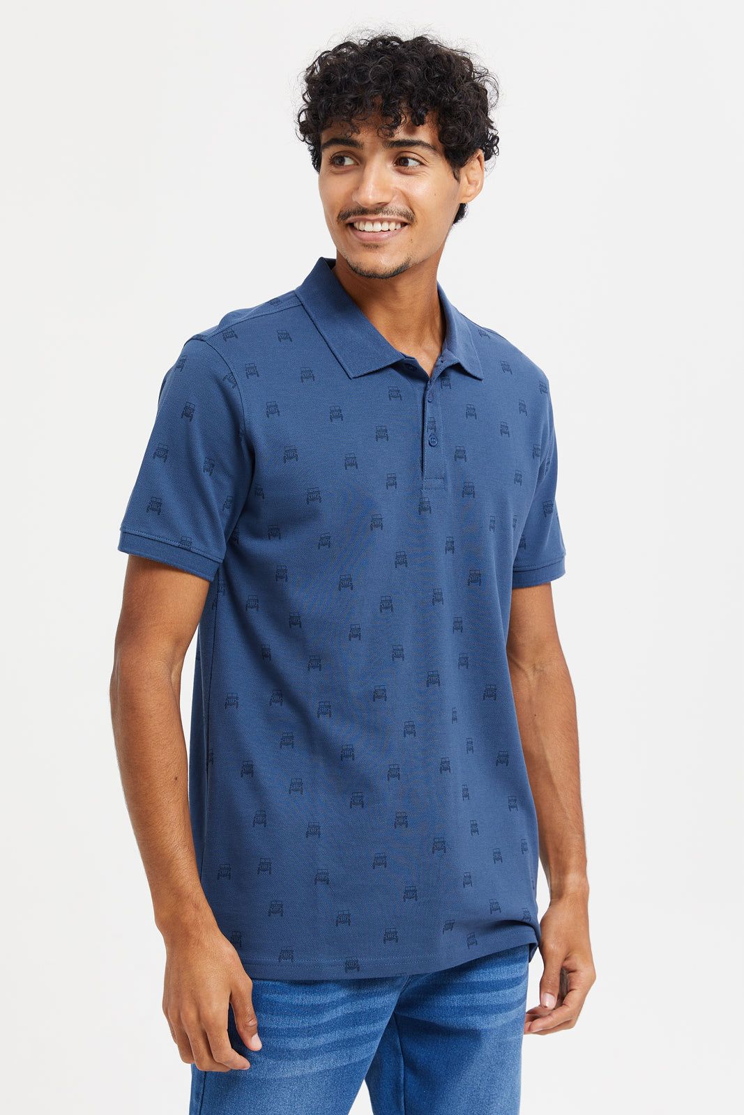 Men Blue All-Over Polo Shirt sold by Redtag