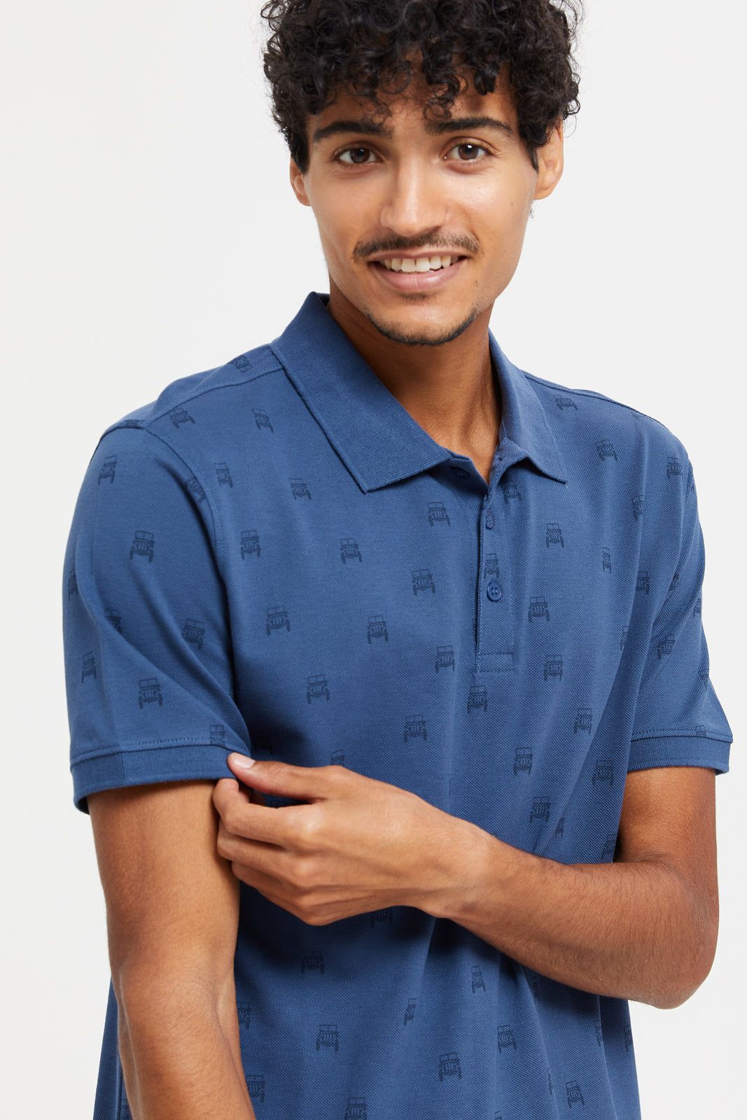 Men Blue All-Over Polo Shirt sold by Redtag product image thumbnail 4