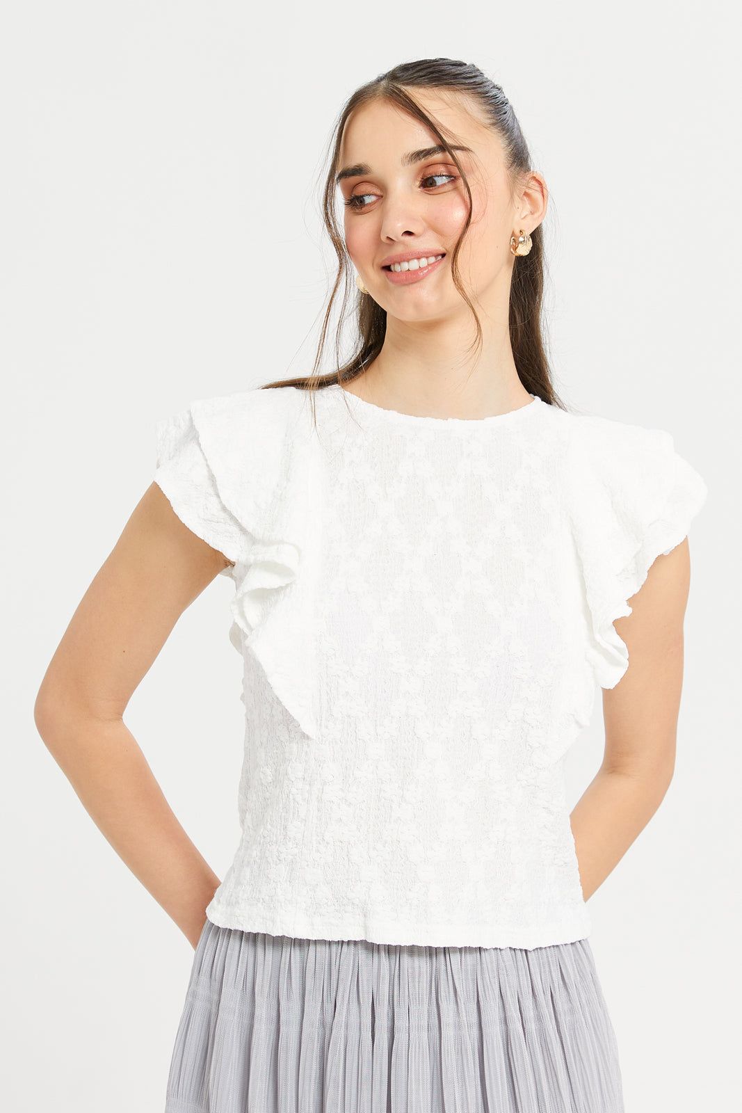 Women Cream Jacquard Top sold by Redtag
