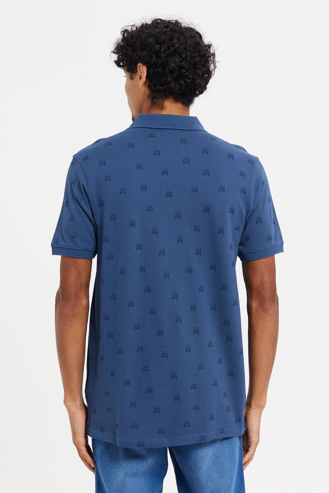 Men Blue All-Over Polo Shirt sold by Redtag product image thumbnail 3