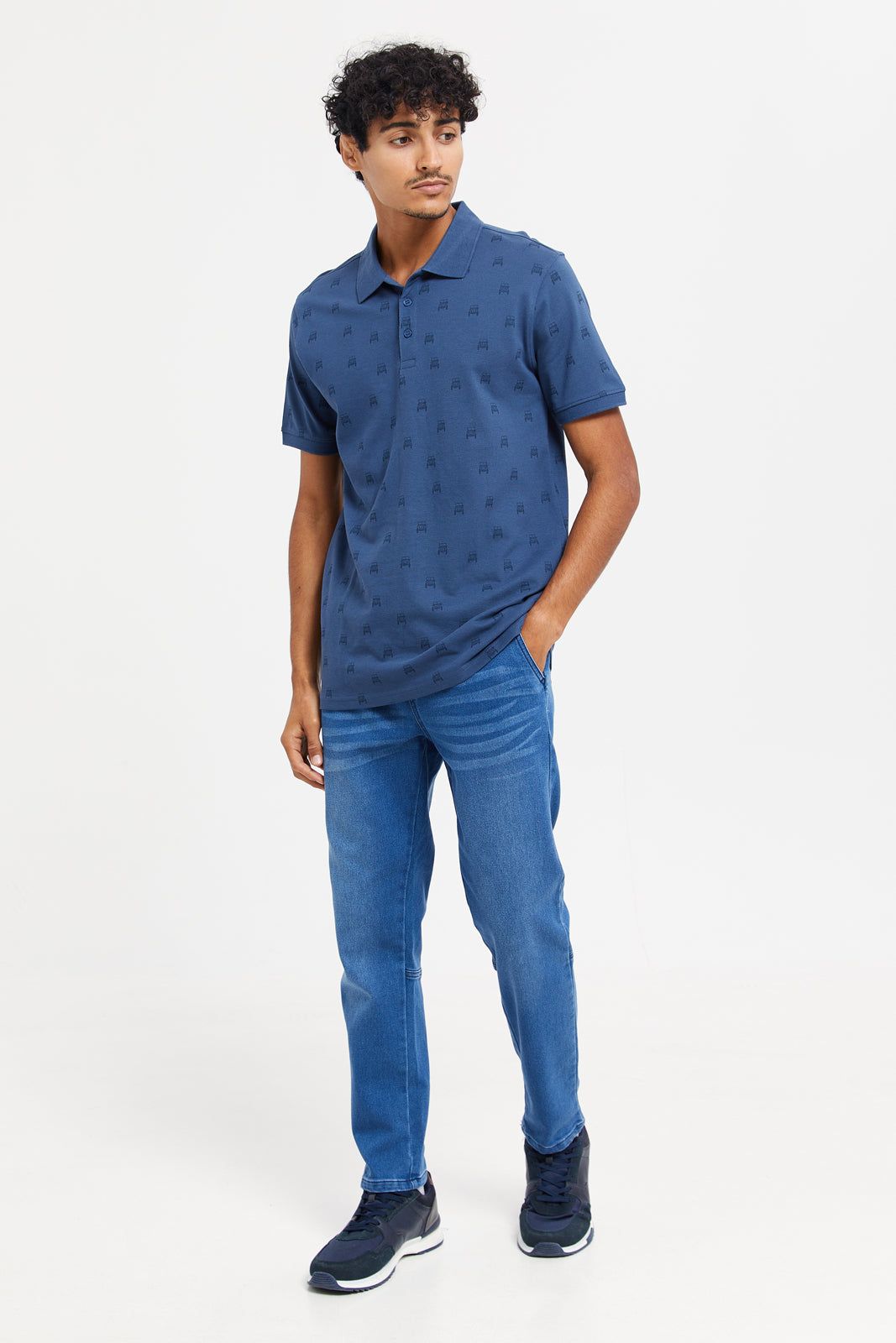 Men Blue All-Over Polo Shirt sold by Redtag product image thumbnail 2
