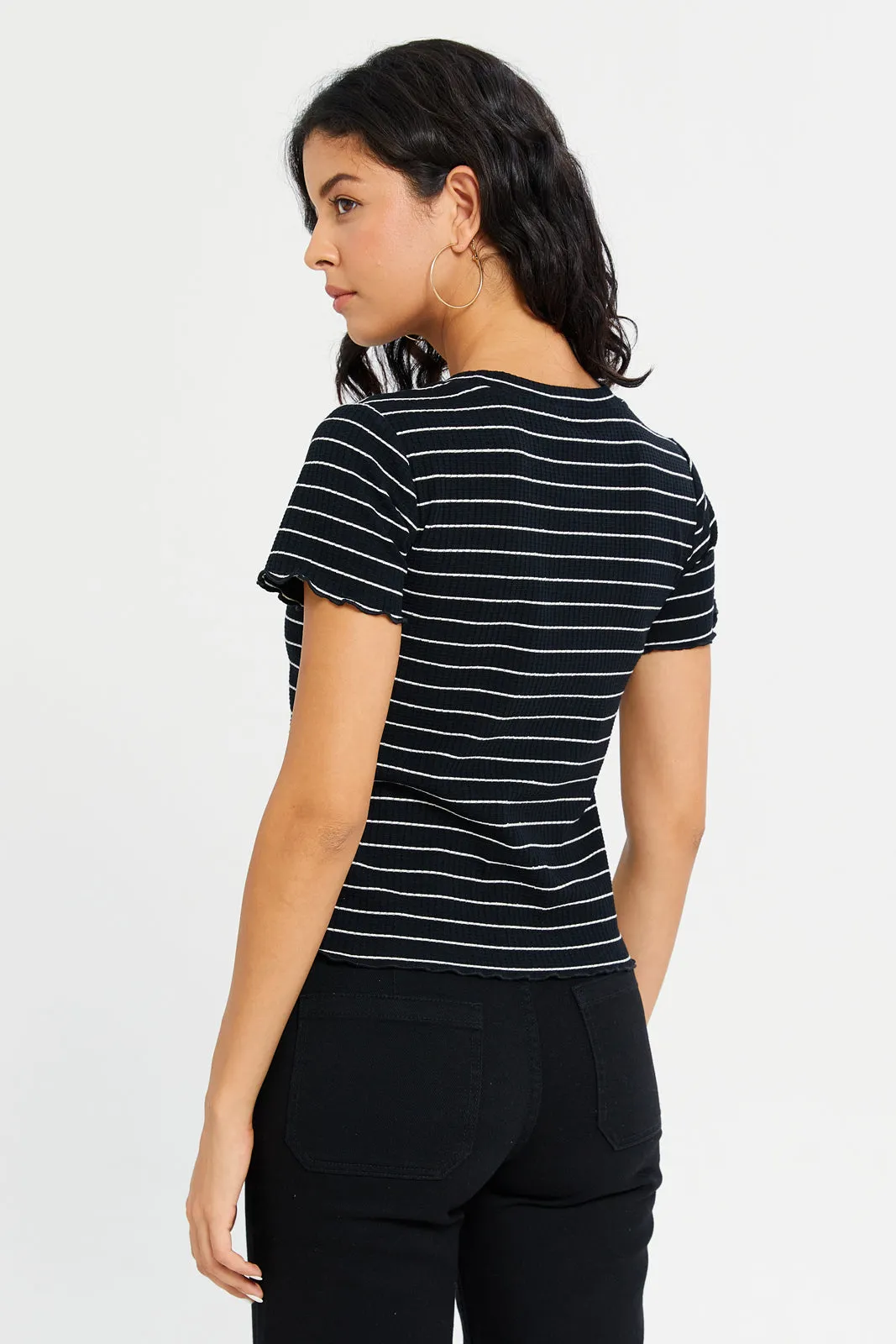 Women Black Stripe Rib T-Shirt sold by Redtag product image thumbnail 3