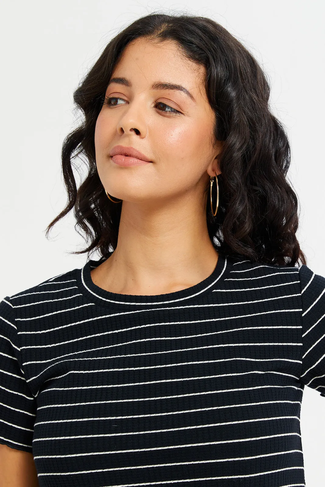 Women Black Stripe Rib T-Shirt sold by Redtag product image thumbnail 4