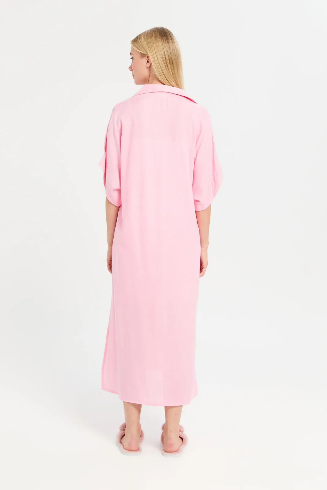 Women Pink Solid Collared Nightgown sold by Redtag product image thumbnail 3