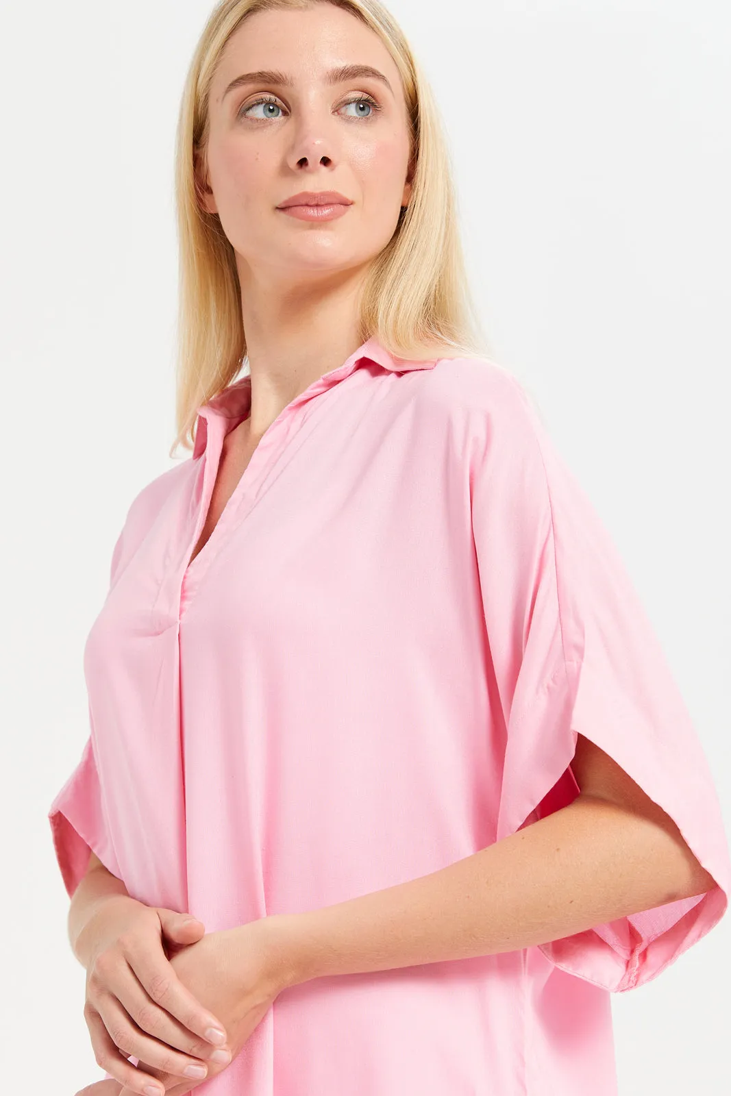 Women Pink Solid Collared Nightgown sold by Redtag product image thumbnail 2