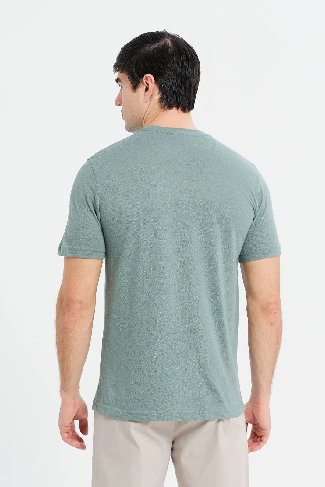 Men Green Jacquard T-Shirt sold by Redtag product image thumbnail 3