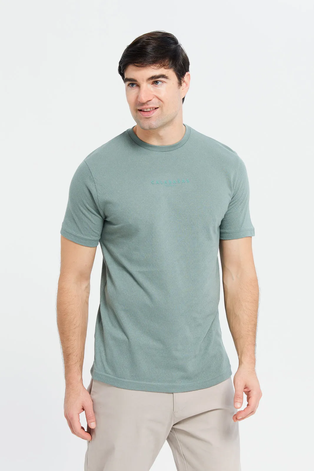 Men Green Jacquard T-Shirt sold by Redtag