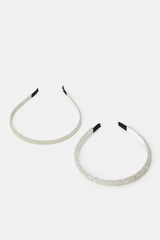 Women White And Silver Embellished Headband Set (2 Piece) sold by Redtag