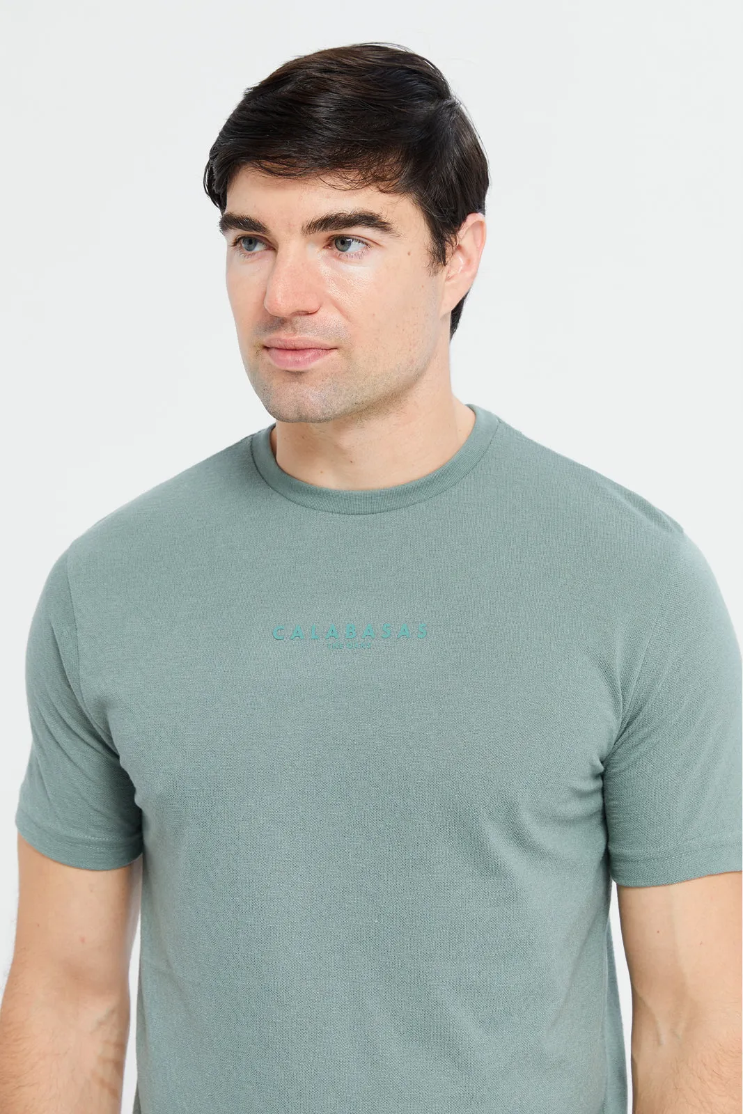 Men Green Jacquard T-Shirt sold by Redtag product image thumbnail 4