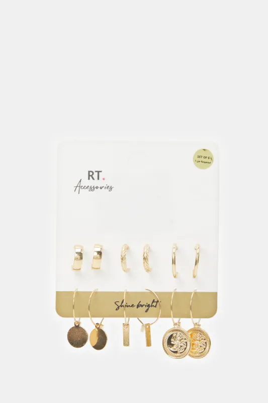 Women Gold Embellished Earrings (6 Pairs) sold by Redtag
