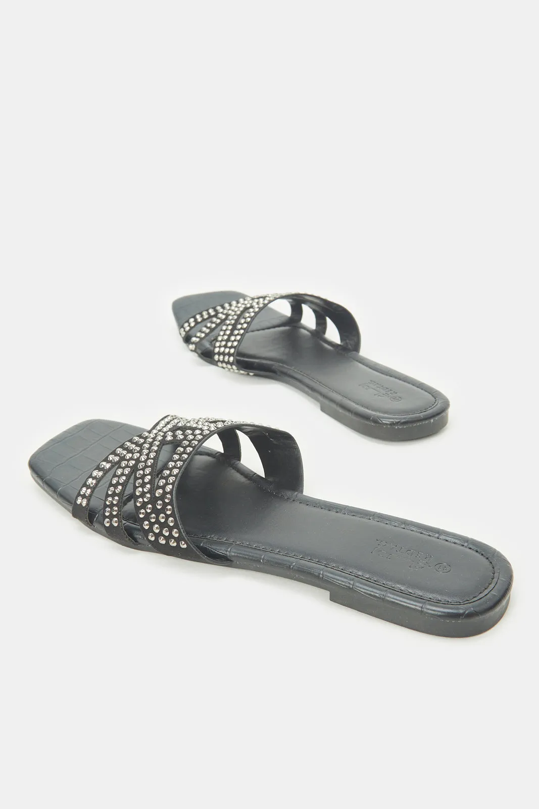 Women Black Croc Embellished Mule sold by Redtag product image thumbnail 4