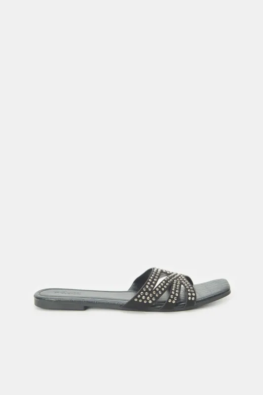 Women Black Croc Embellished Mule sold by Redtag