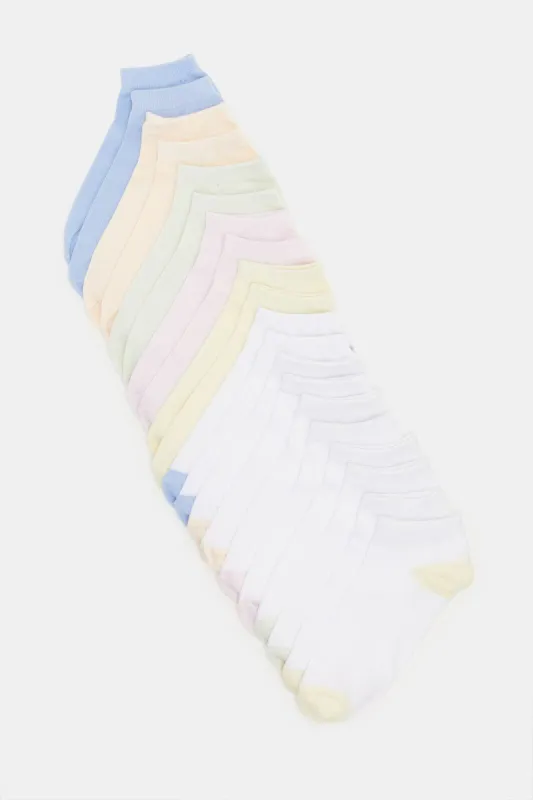 Women Assorted Plain Pastel Color Ankle Socks Set (10 Pairs) sold by Redtag