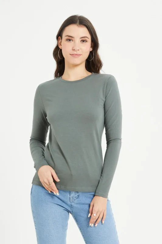 Women Olive Basic T-Shirt sold by Redtag