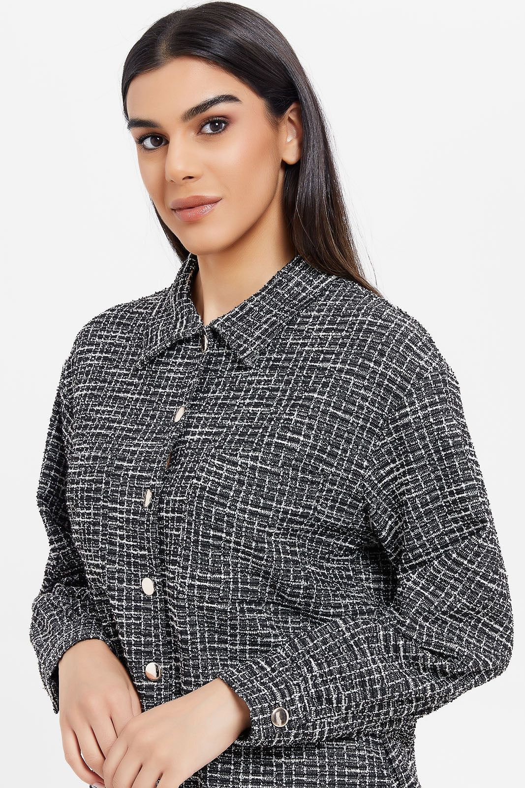 Women Black And White Embellished Shirt Jacket sold by Redtag product image thumbnail 4