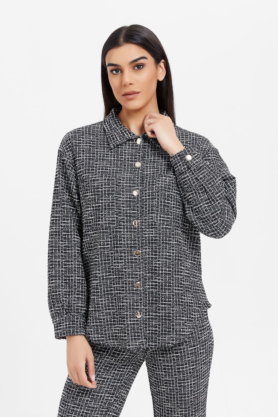 Women Black And White Embellished Shirt Jacket sold by Redtag