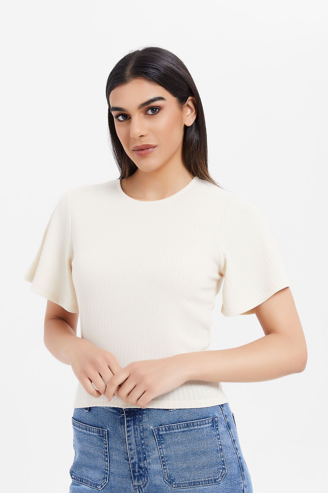 Women Ecru Ribbed Top sold by Redtag